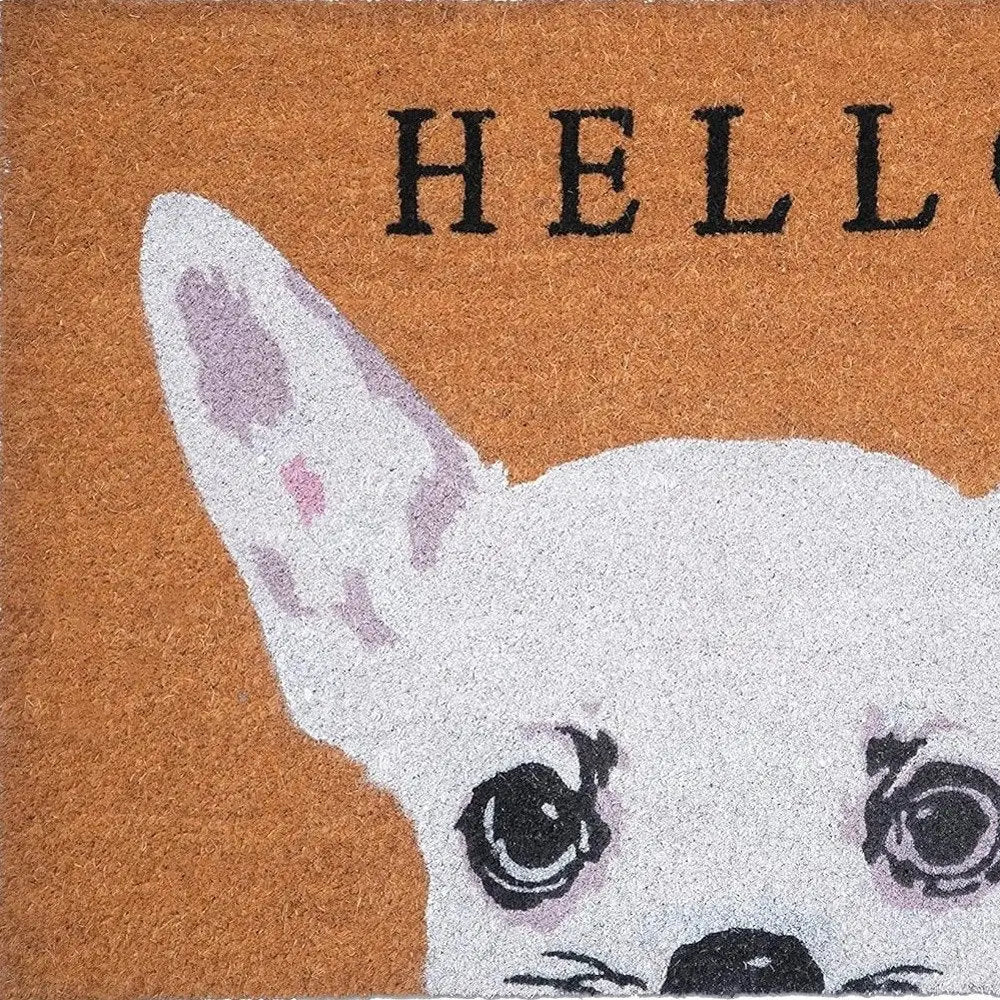 17" X 29" Natural Black and White Coir Chihuahua Hello Outdoor Door Mat - NOBLE HOME INTERIORS