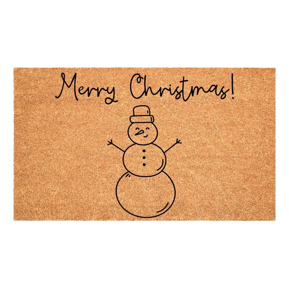 17" X 29" Natural Black And White Feliz Navidad Snowman Coir Door Mat - NOBLE HOME INTERIORS
