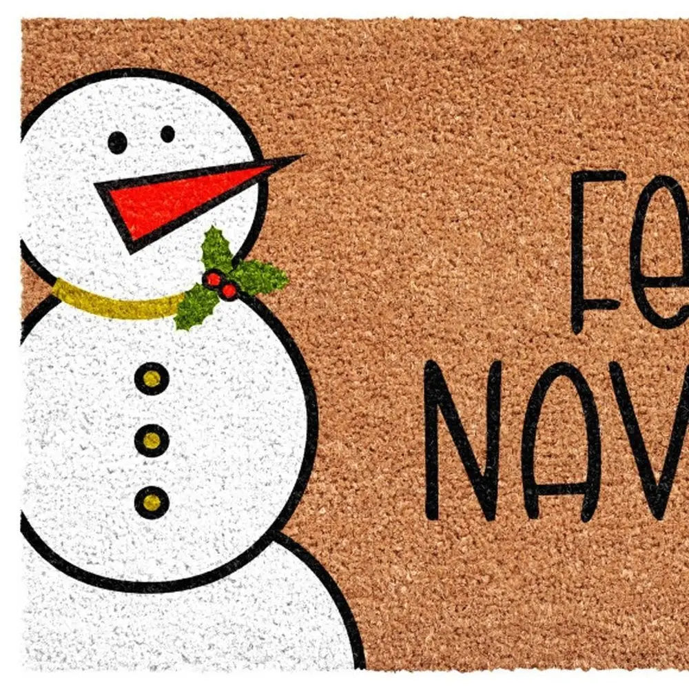 17" X 29" Natural Black And White Feliz Navidad Snowman Coir Door Mat - NOBLE HOME INTERIORS