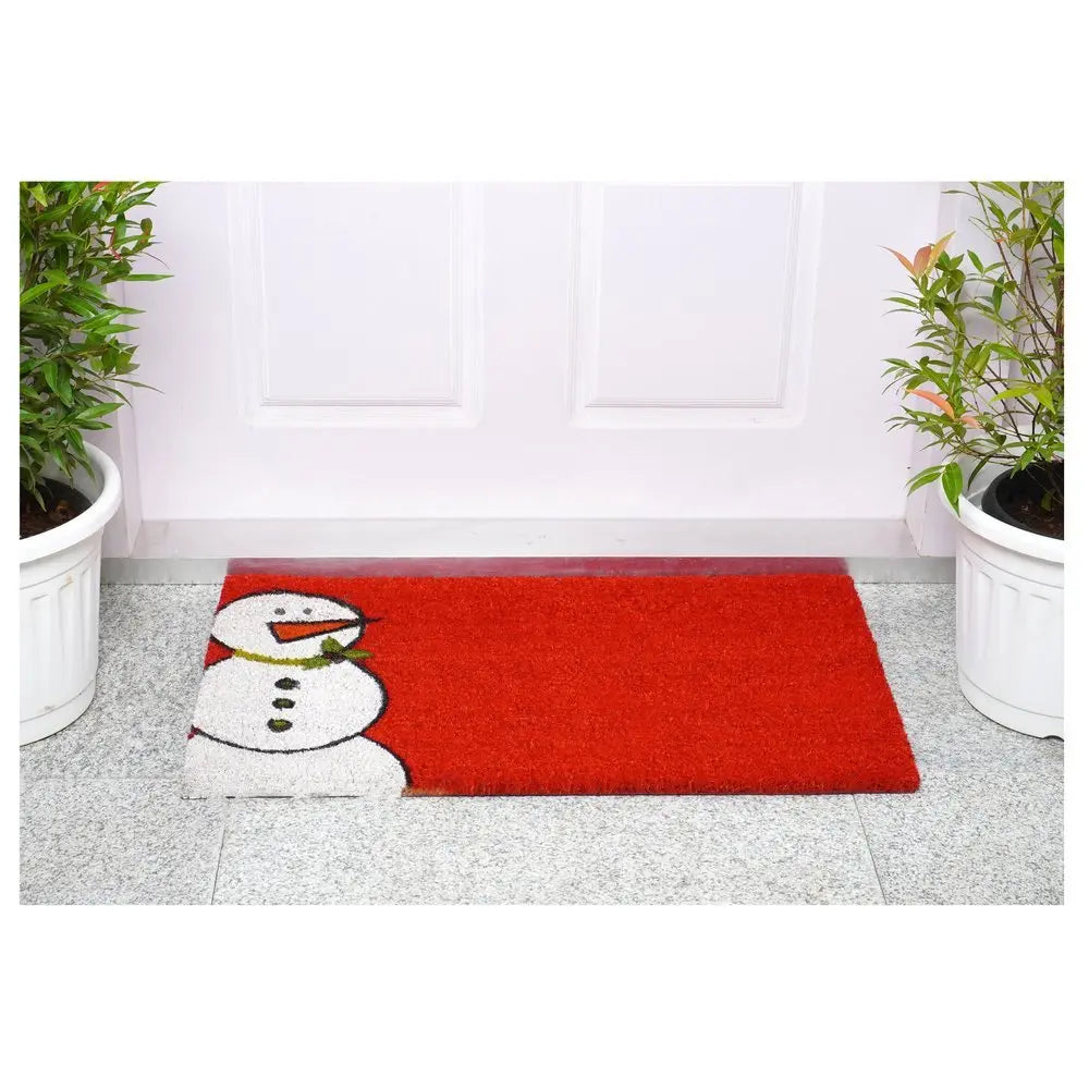 17" X 29" Natural Black And White Feliz Navidad Snowman Coir Door Mat - NOBLE HOME INTERIORS