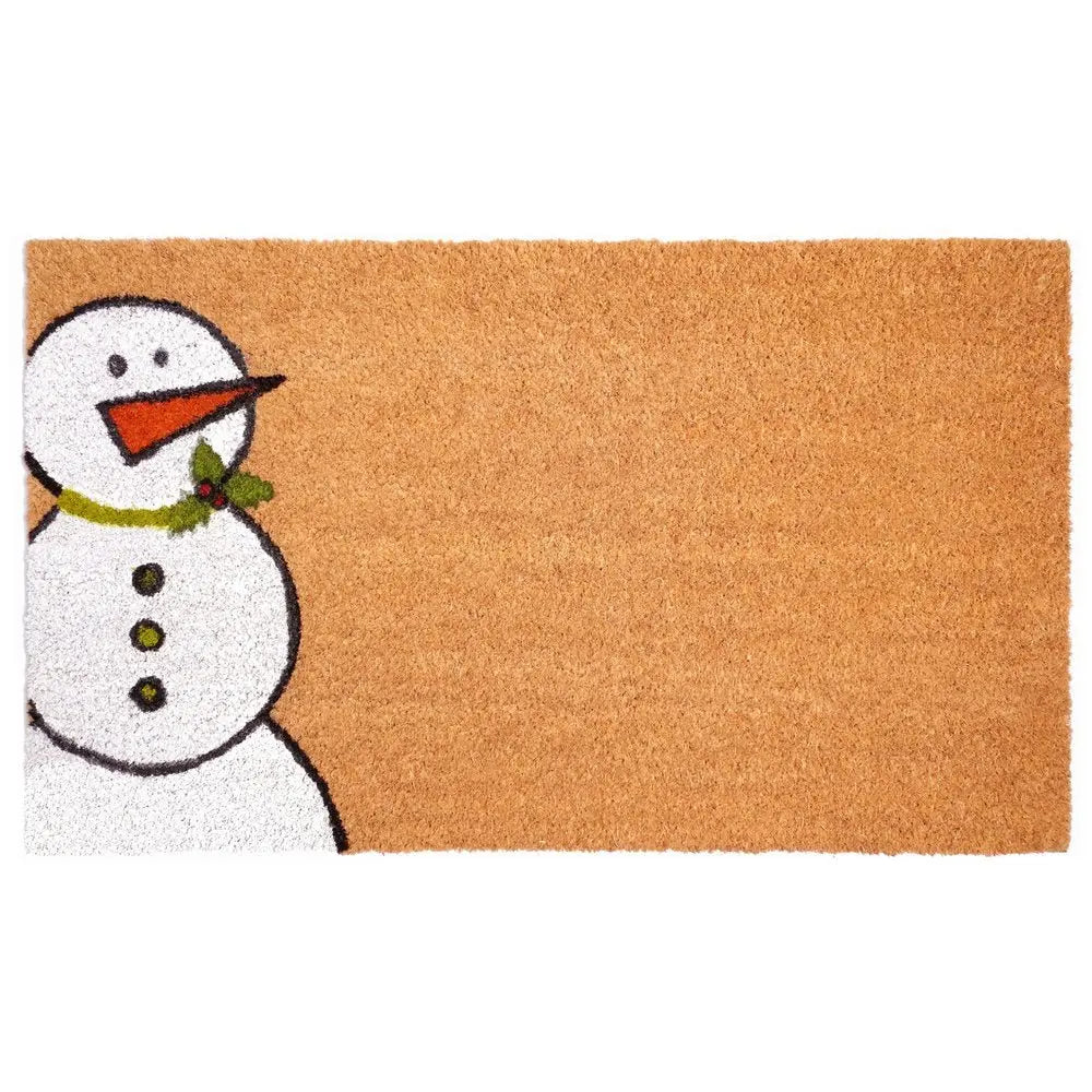 17" X 29" Natural Black And White Feliz Navidad Snowman Coir Door Mat - NOBLE HOME INTERIORS