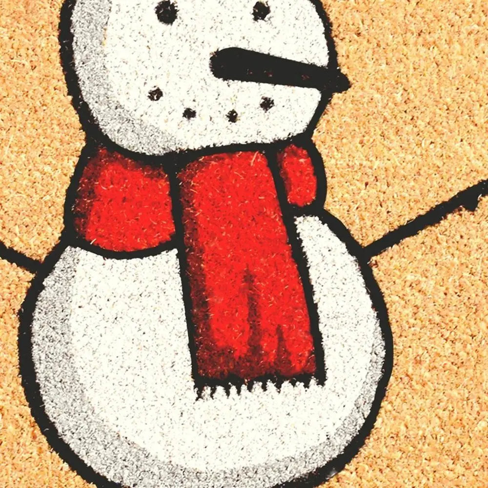 17" X 29" Natural Black And White Feliz Navidad Snowman Coir Door Mat - NOBLE HOME INTERIORS