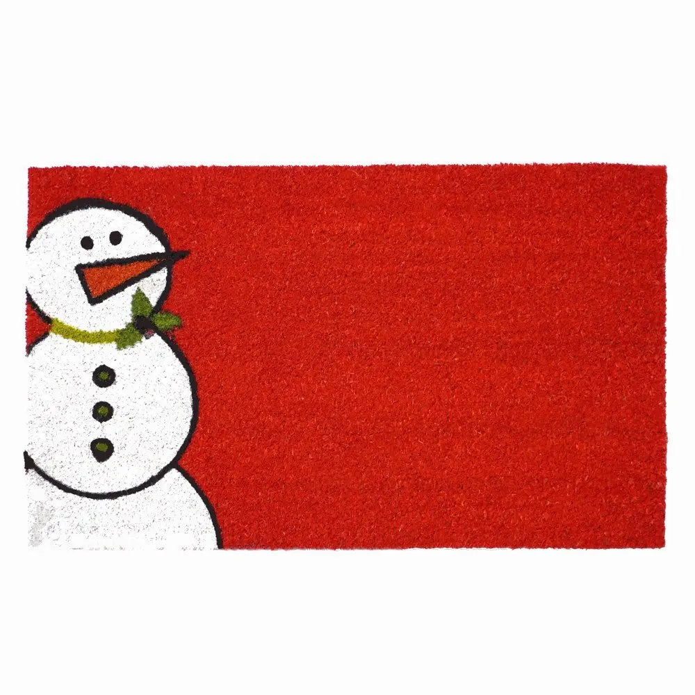 17" X 29" Natural Black And White Feliz Navidad Snowman Coir Door Mat - NOBLE HOME INTERIORS