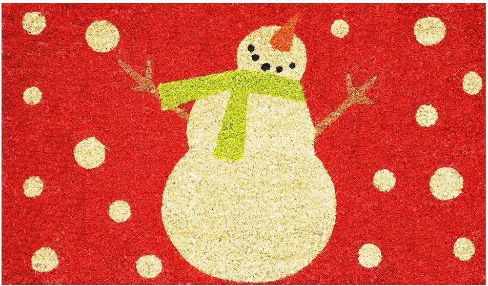 17" X 29" Natural Black And White Feliz Navidad Snowman Coir Door Mat - NOBLE HOME INTERIORS