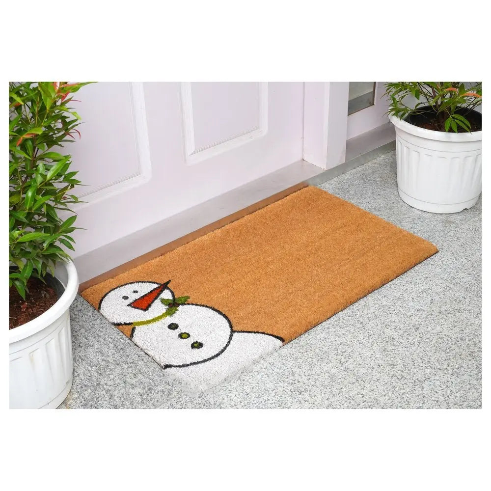 17" X 29" Natural Black And White Feliz Navidad Snowman Coir Door Mat - NOBLE HOME INTERIORS