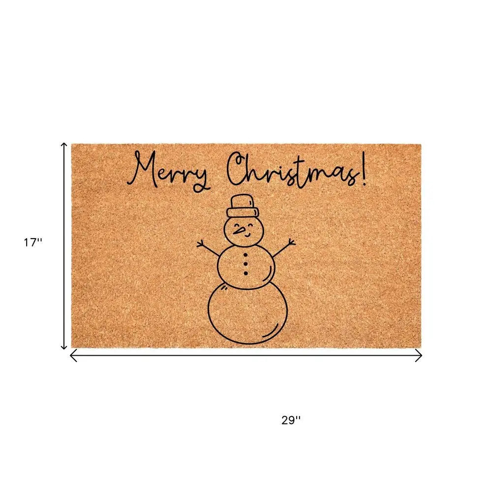 17" X 29" Natural Black And White Feliz Navidad Snowman Coir Door Mat - NOBLE HOME INTERIORS
