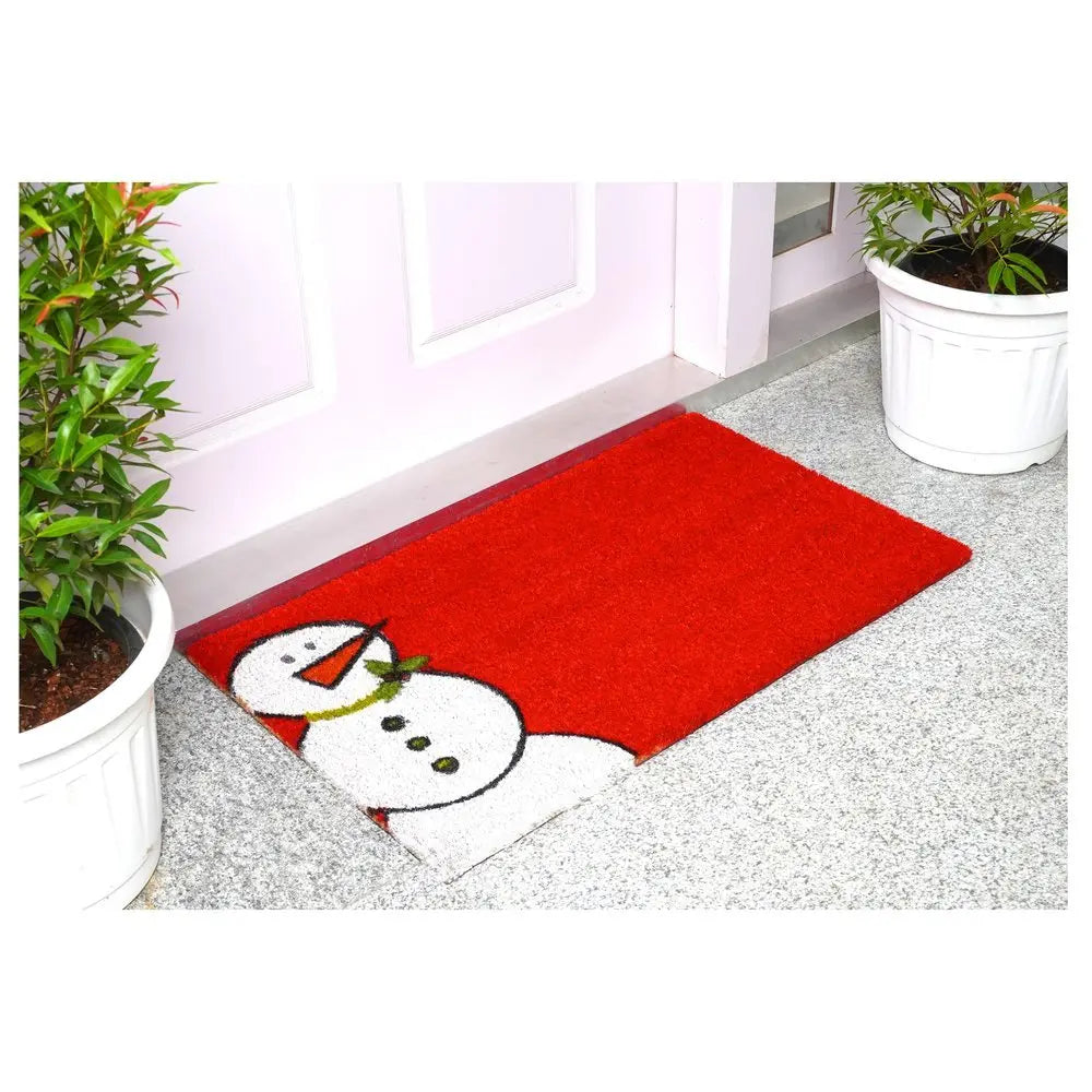 17" X 29" Natural Black And White Feliz Navidad Snowman Coir Door Mat - NOBLE HOME INTERIORS