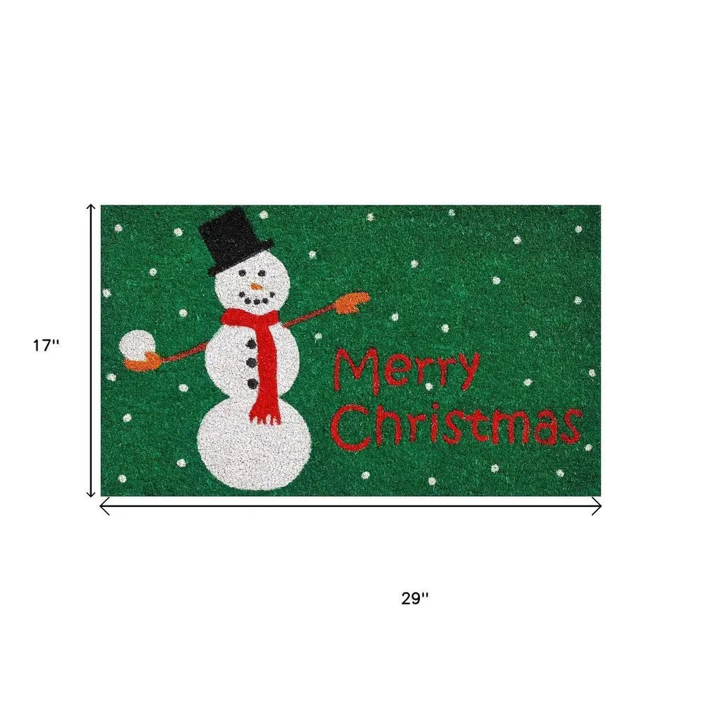 17" X 29" Natural Black And White Feliz Navidad Snowman Coir Door Mat - NOBLE HOME INTERIORS