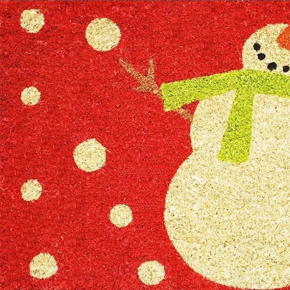 17" X 29" Natural Black And White Feliz Navidad Snowman Coir Door Mat - NOBLE HOME INTERIORS