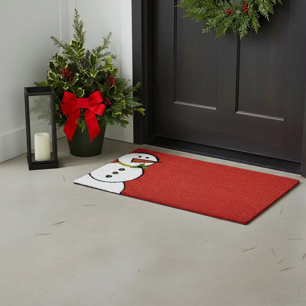17" X 29" Natural Black And White Feliz Navidad Snowman Coir Door Mat - NOBLE HOME INTERIORS