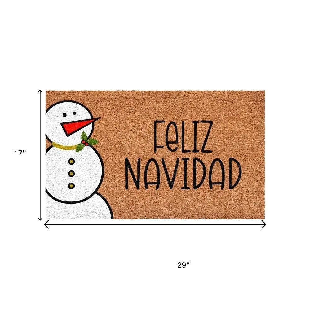 17" X 29" Natural Black And White Feliz Navidad Snowman Coir Door Mat - NOBLE HOME INTERIORS