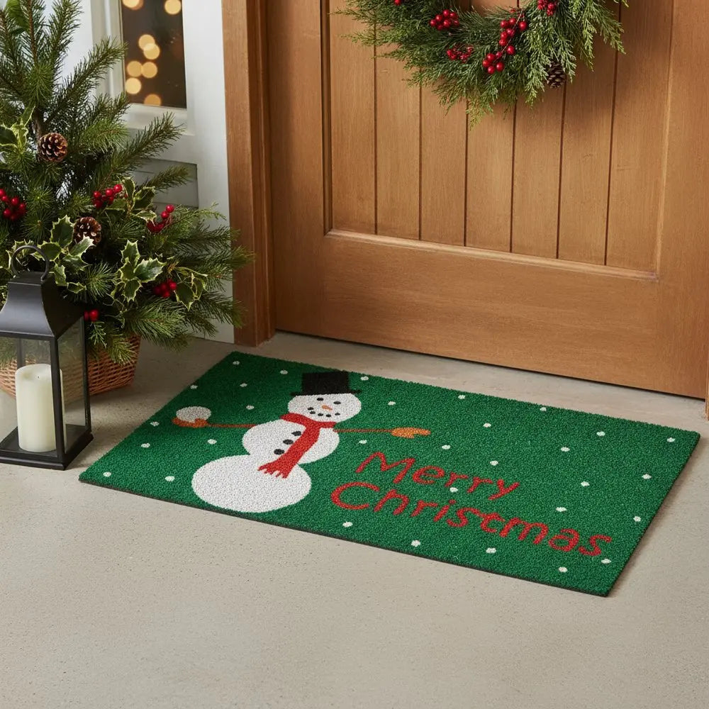 17" X 29" Natural Black And White Feliz Navidad Snowman Coir Door Mat - NOBLE HOME INTERIORS