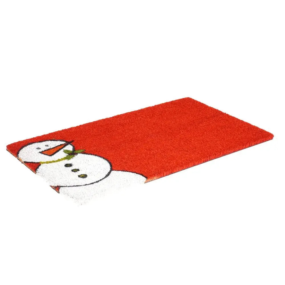 17" X 29" Natural Black And White Feliz Navidad Snowman Coir Door Mat - NOBLE HOME INTERIORS