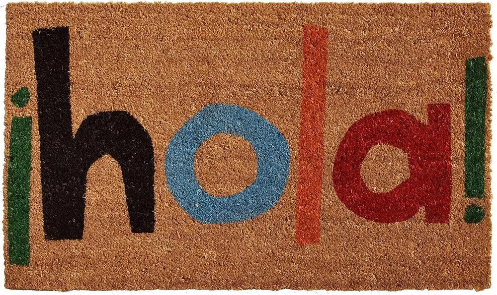 17" X 29" Natural Blue and Black Coir Hola Outdoor Door Mat - NOBLE HOME INTERIORS