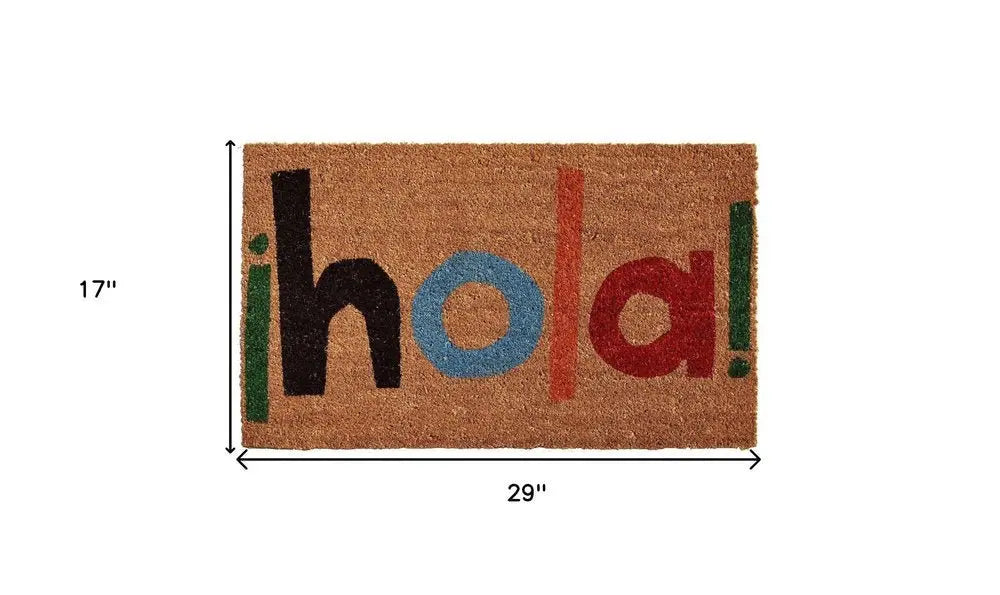 17" X 29" Natural Blue and Black Coir Hola Outdoor Door Mat - NOBLE HOME INTERIORS