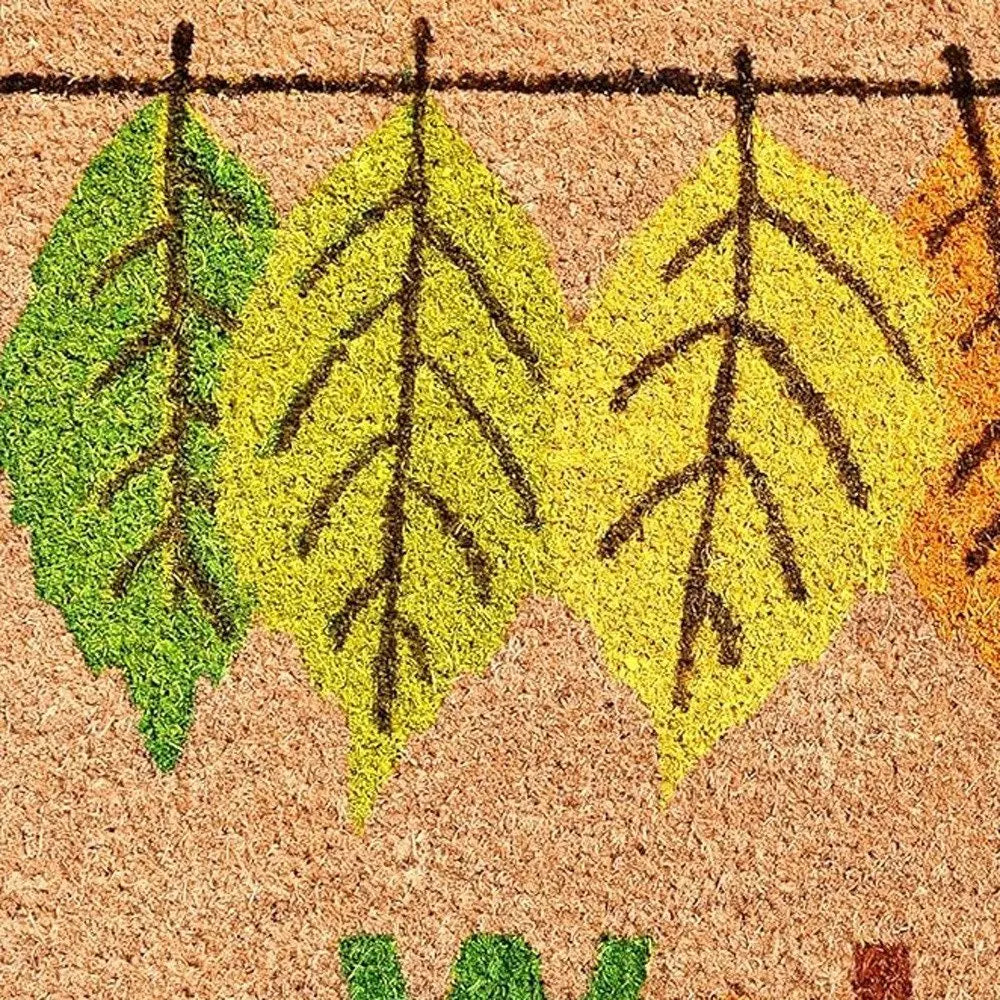 17" X 29" Natural Green and Orange Coir Botanical Leaves Welcome Outdoor Fall Door Mat - NOBLE HOME INTERIORS