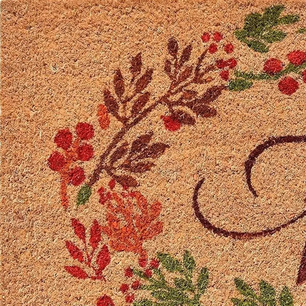 17" X 29" Natural Green And Orange Fall Leaves Coir Outdoor Door Mat - NOBLE HOME INTERIORS