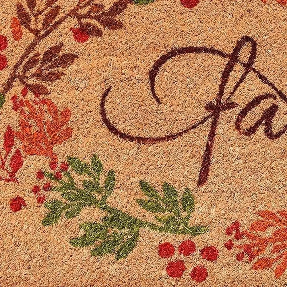 17" X 29" Natural Green And Orange Fall Leaves Coir Outdoor Door Mat - NOBLE HOME INTERIORS