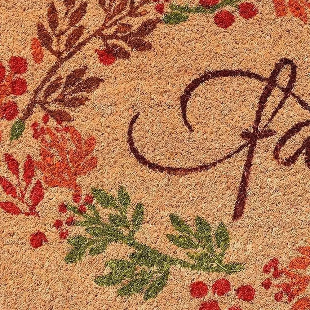 17" X 29" Natural Green And Orange Fall Leaves Coir Outdoor Door Mat - NOBLE HOME INTERIORS