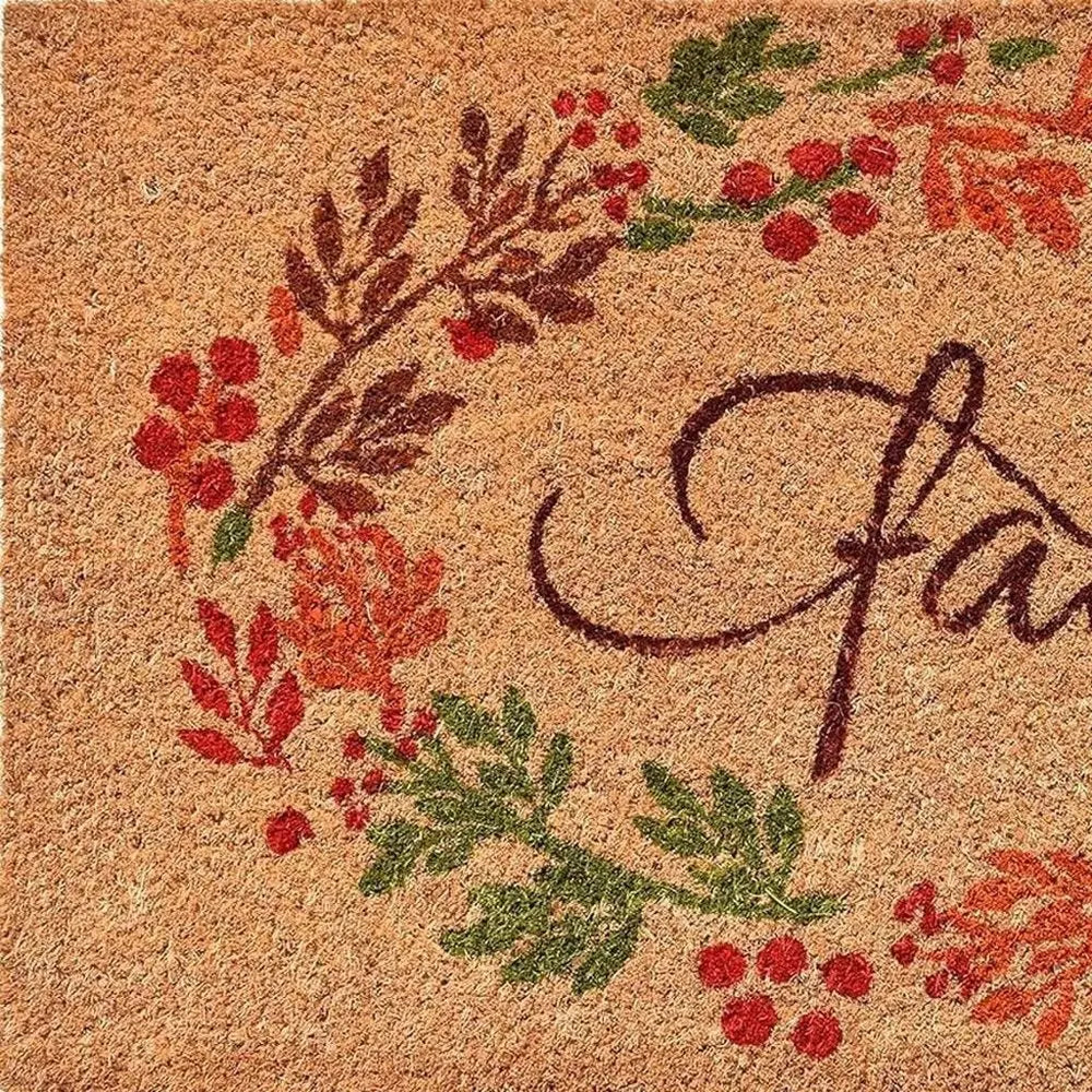 17" X 29" Natural Green And Orange Fall Leaves Coir Outdoor Door Mat - NOBLE HOME INTERIORS