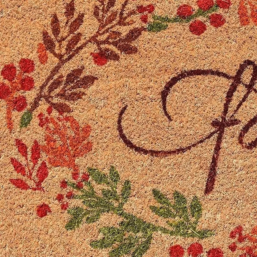 17" X 29" Natural Green And Orange Fall Leaves Coir Outdoor Door Mat - NOBLE HOME INTERIORS