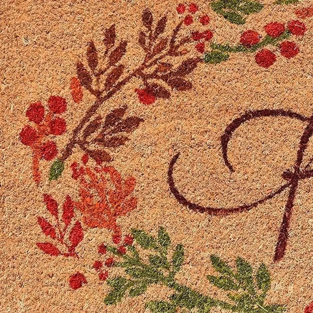 17" X 29" Natural Green And Orange Fall Leaves Coir Outdoor Door Mat - NOBLE HOME INTERIORS