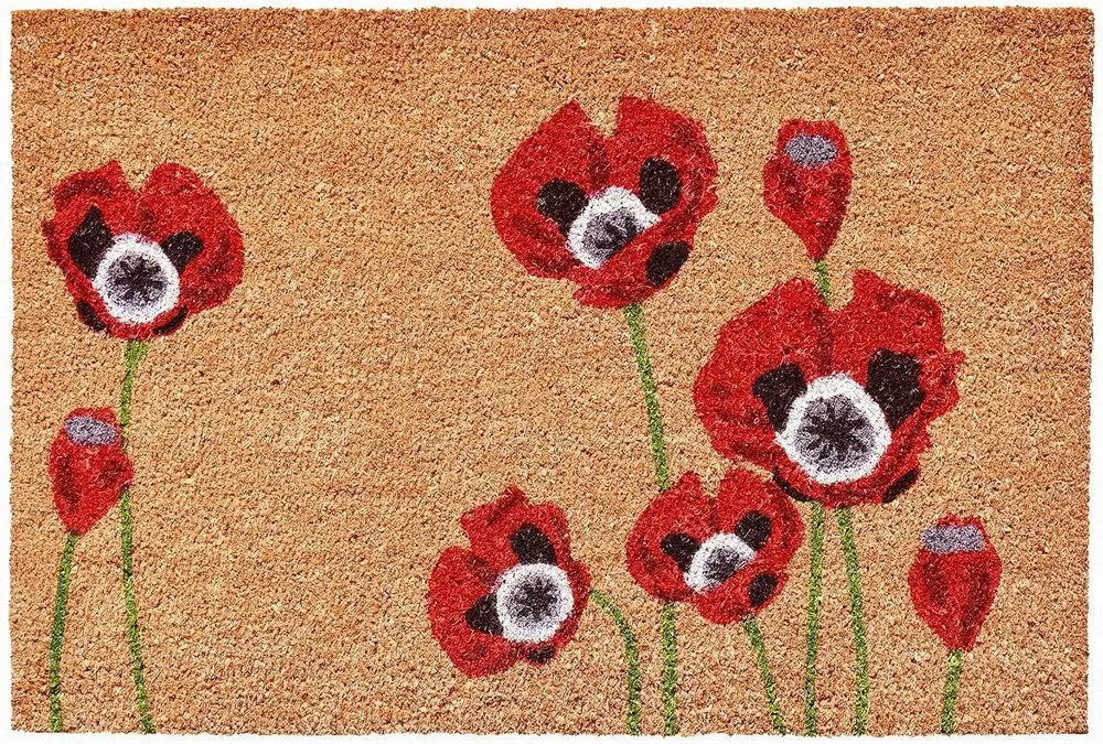 17" X 29" Natural Red and Black Coir Floral Outdoor Door Mat - NOBLE HOME INTERIORS