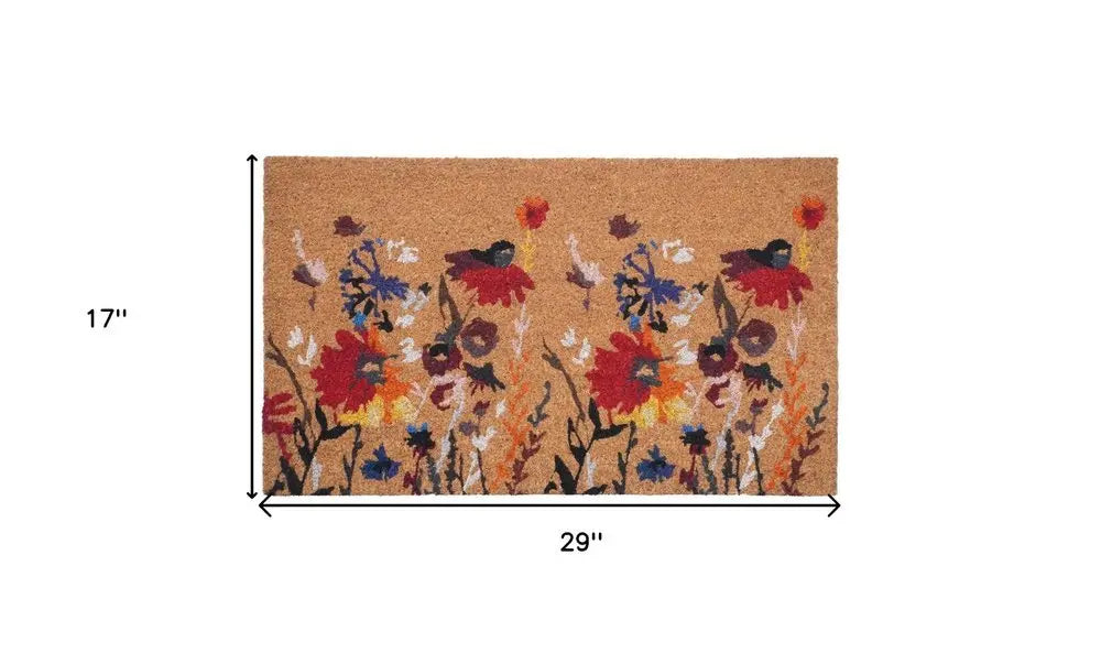 17" X 29" Natural Red and Yellow Coir Floral Outdoor Door Mat - NOBLE HOME INTERIORS