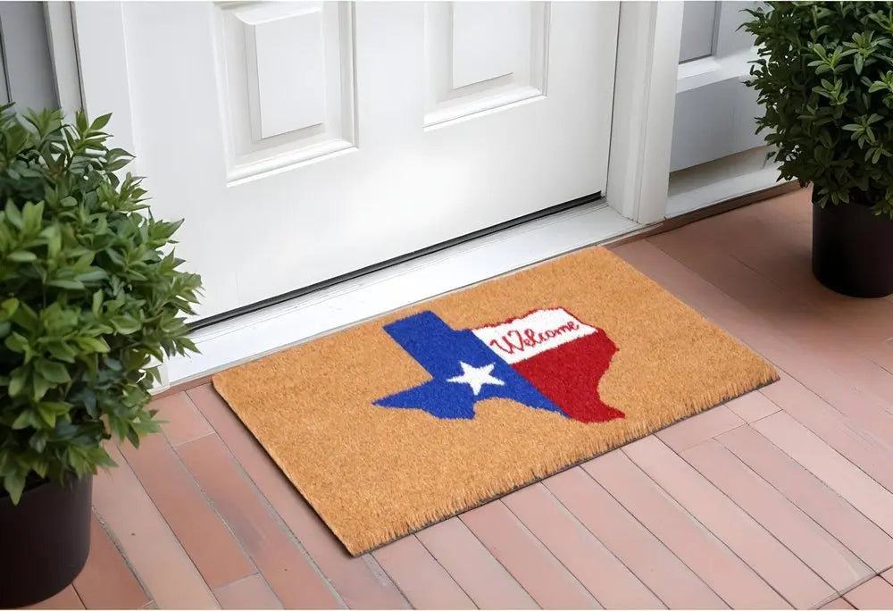17" X 29" Natural Red White and Blue Coir Texas Outdoor Door Mat - NOBLE HOME INTERIORS