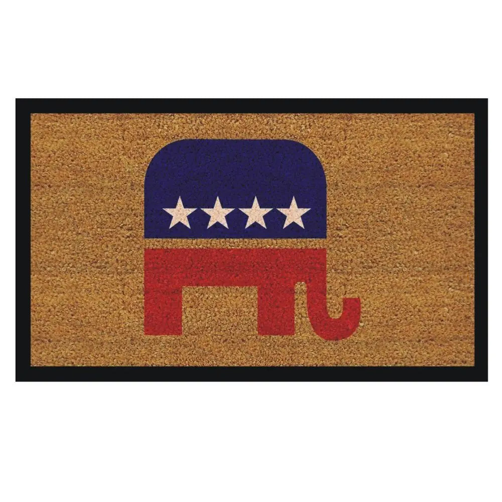 17" X 29" Natural Red White And Blue Republican Coir Outdoor Door Mat - NOBLE HOME INTERIORS