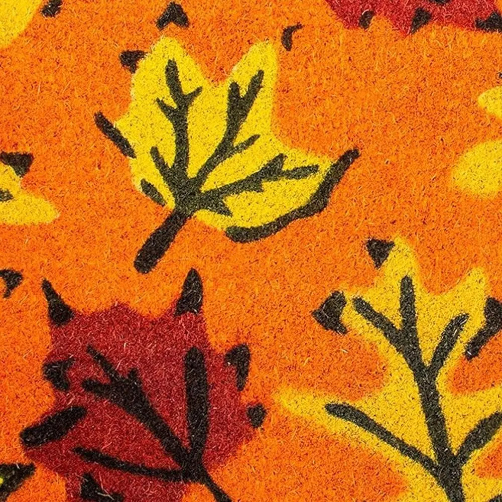 17" X 29" Orange Black and Yellow Coir Leaves Outdoor Fall Door Mat - NOBLE HOME INTERIORS