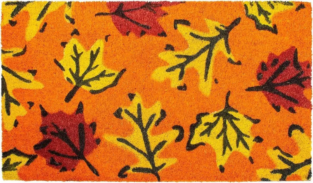 17" X 29" Orange Black and Yellow Coir Leaves Outdoor Fall Door Mat - NOBLE HOME INTERIORS
