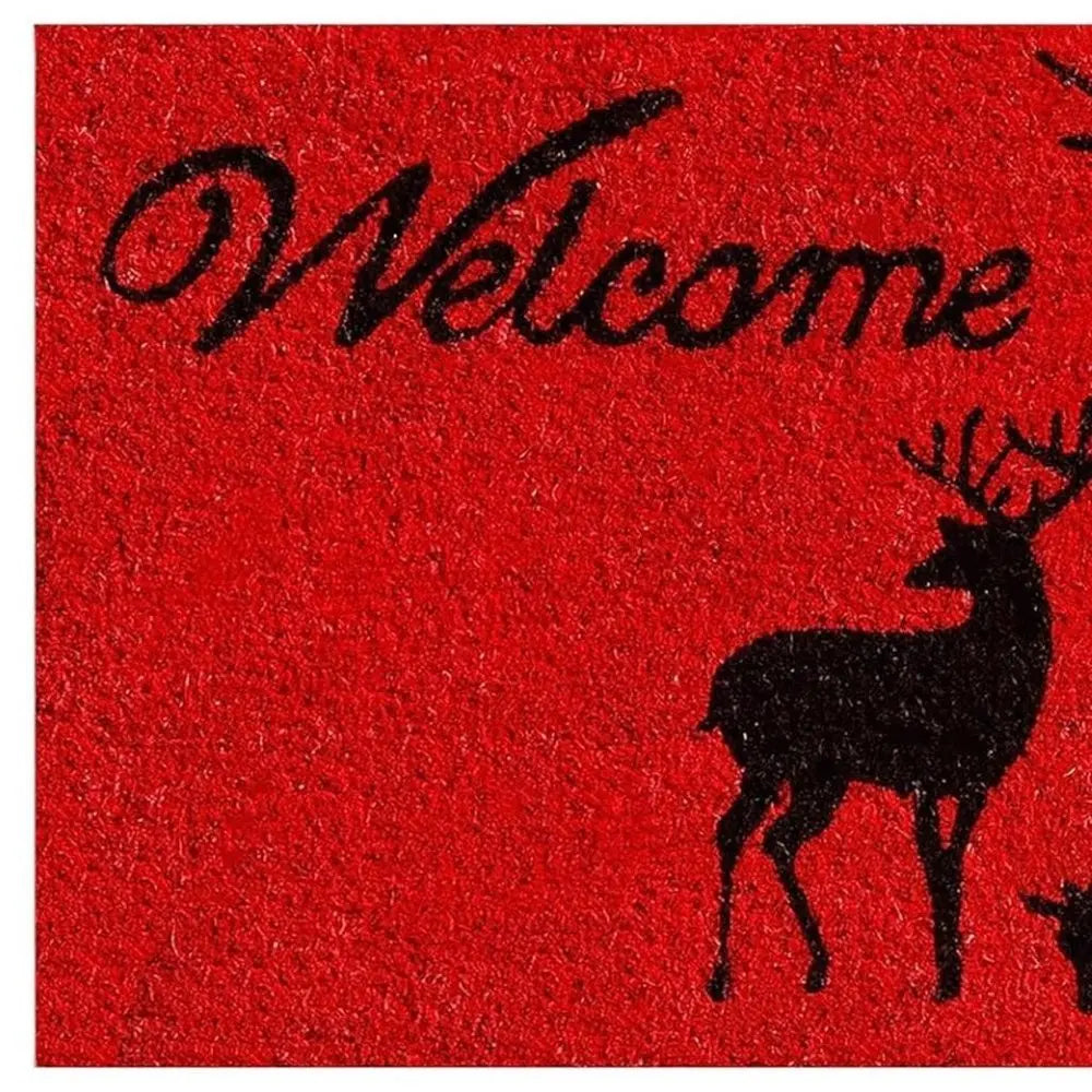 17" X 29" Red And Black Christmas Deer Welcome Outdoor Coir Door Mat - NOVA HOME FURNITURE