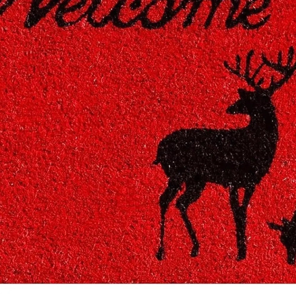 17" X 29" Red And Black Christmas Deer Welcome Outdoor Coir Door Mat - NOVA HOME FURNITURE