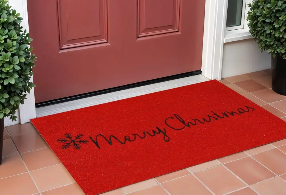 17" X 29" Red And Black Coir Merry Christmas Outdoor Door Mat - NOBLE HOME INTERIORS
