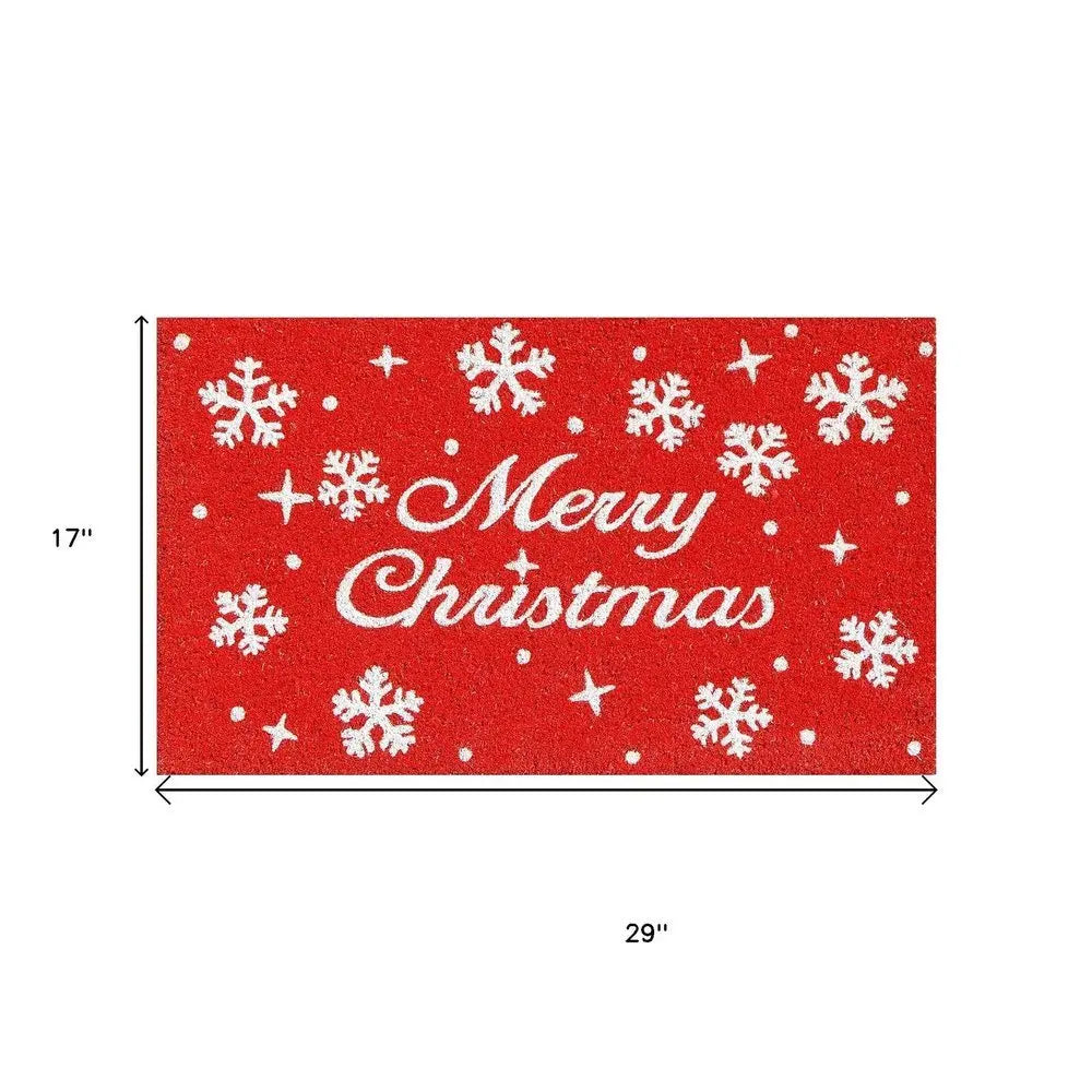17" X 29" Red And White Coir Merry Christmas Outdoor Door Mat - NOBLE HOME INTERIORS