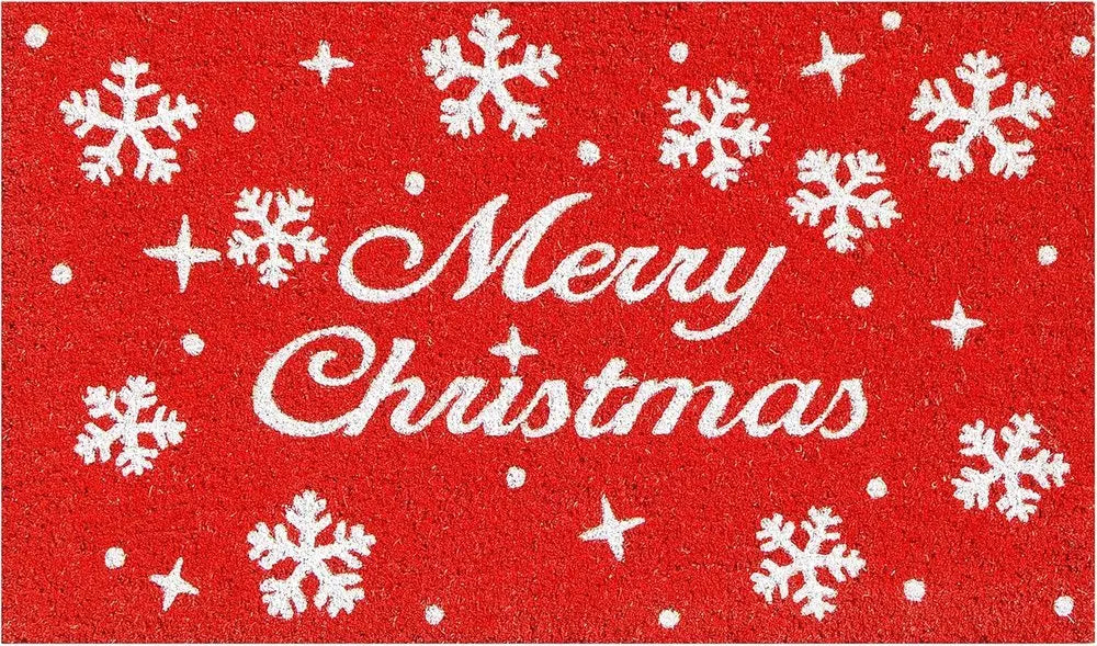 17" X 29" Red And White Coir Merry Christmas Outdoor Door Mat - NOBLE HOME INTERIORS
