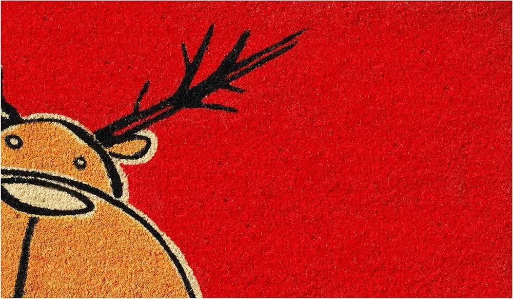 17" X 29" Red Brown And Black Christmas Outdoor Coir Door Mat - NOVA HOME FURNITURE