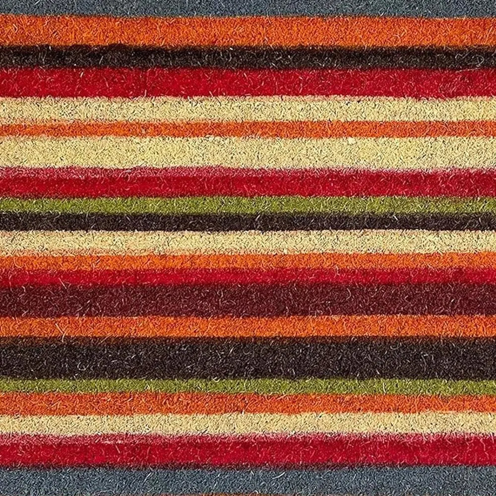 17" X 29" Red Orange and Natural Coir Striped Outdoor Door Mat - NOBLE HOME INTERIORS