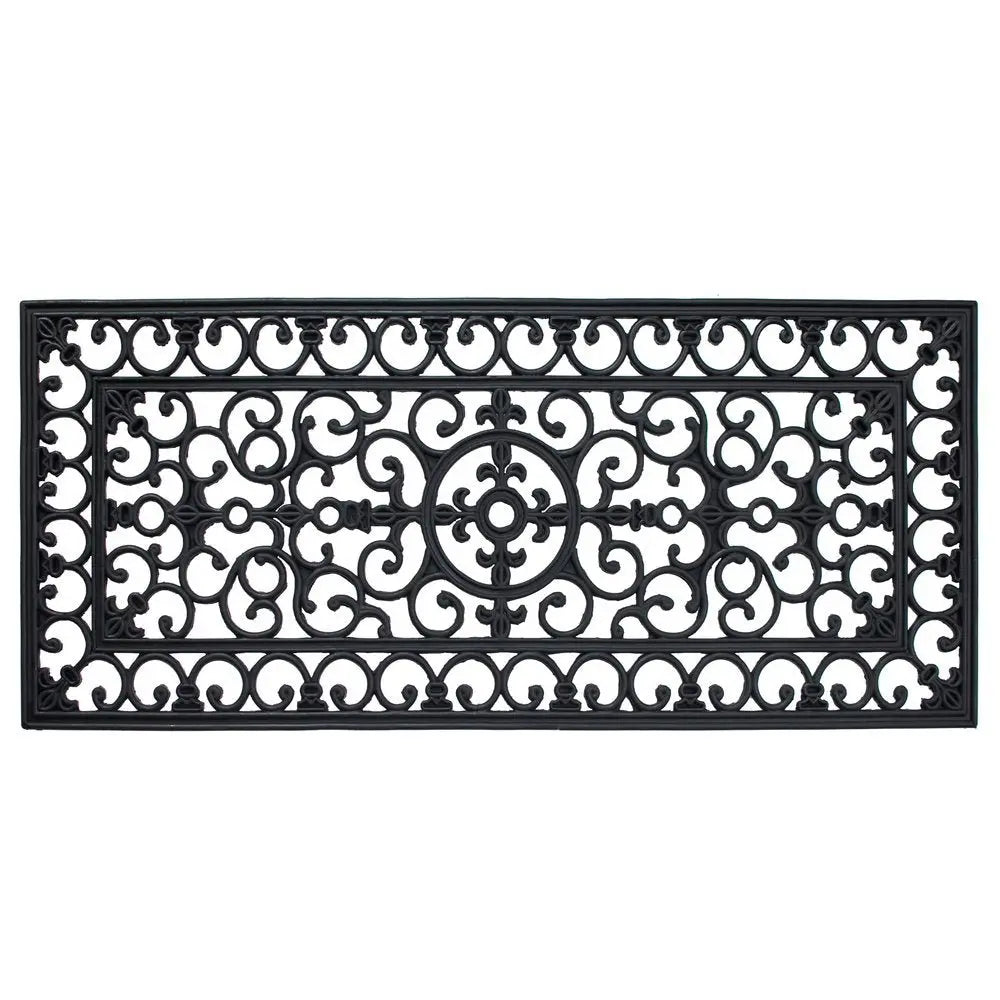 17" X 41" Black Scrollwork Outdoor Rubber Door Mat - NOBLE HOME INTERIORS
