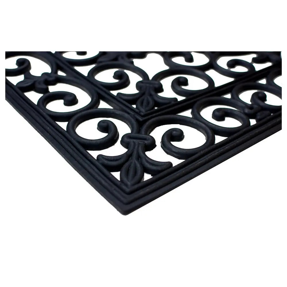 17" X 41" Black Scrollwork Outdoor Rubber Door Mat - NOBLE HOME INTERIORS