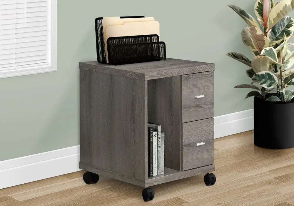 17.75" X 17.75" X 23" Dark Taupe Particle Board Hollow Core 2 Drawers Office Cabinet - NOBLE HOME INTERIORS