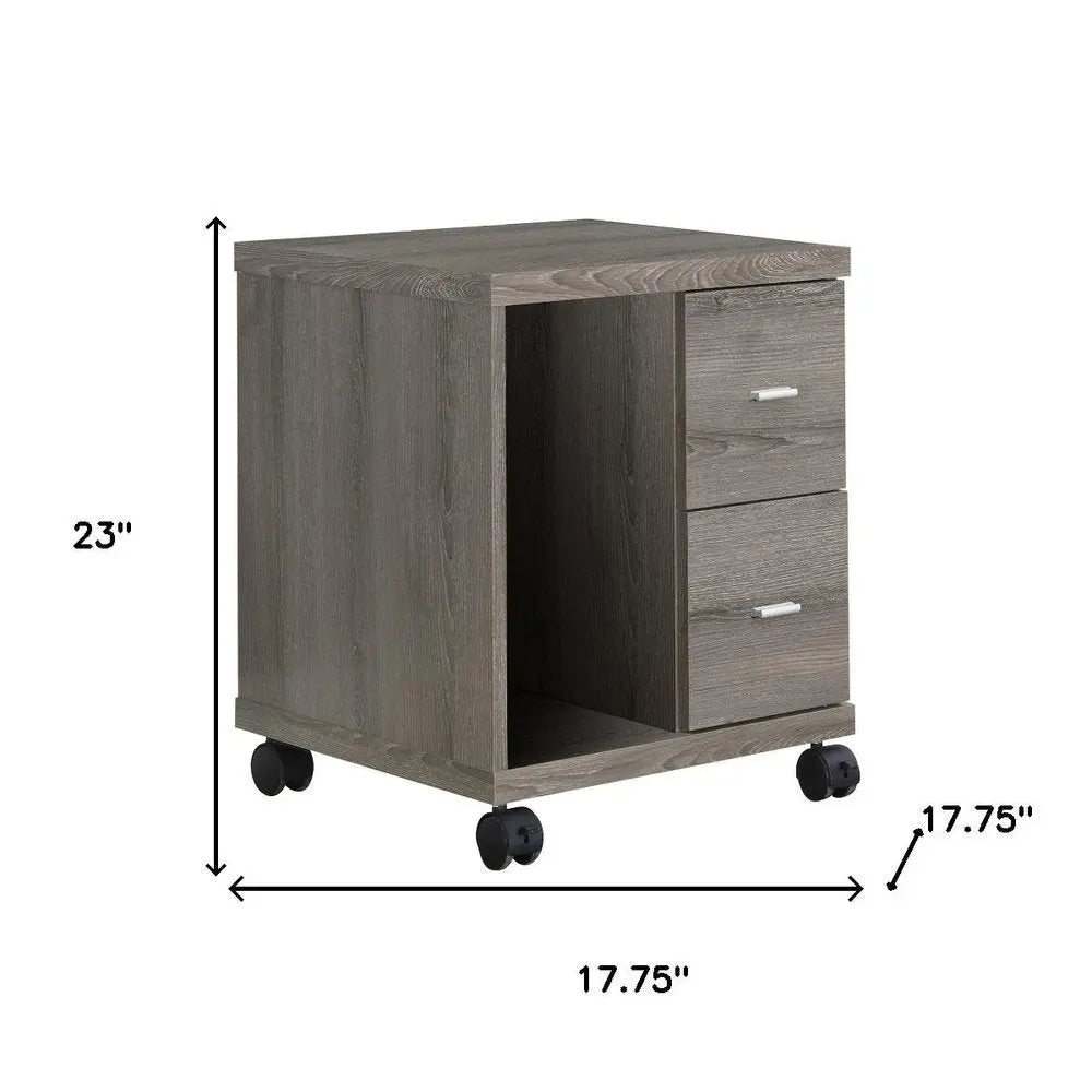 17.75" X 17.75" X 23" Dark Taupe Particle Board Hollow Core 2 Drawers Office Cabinet - NOBLE HOME INTERIORS