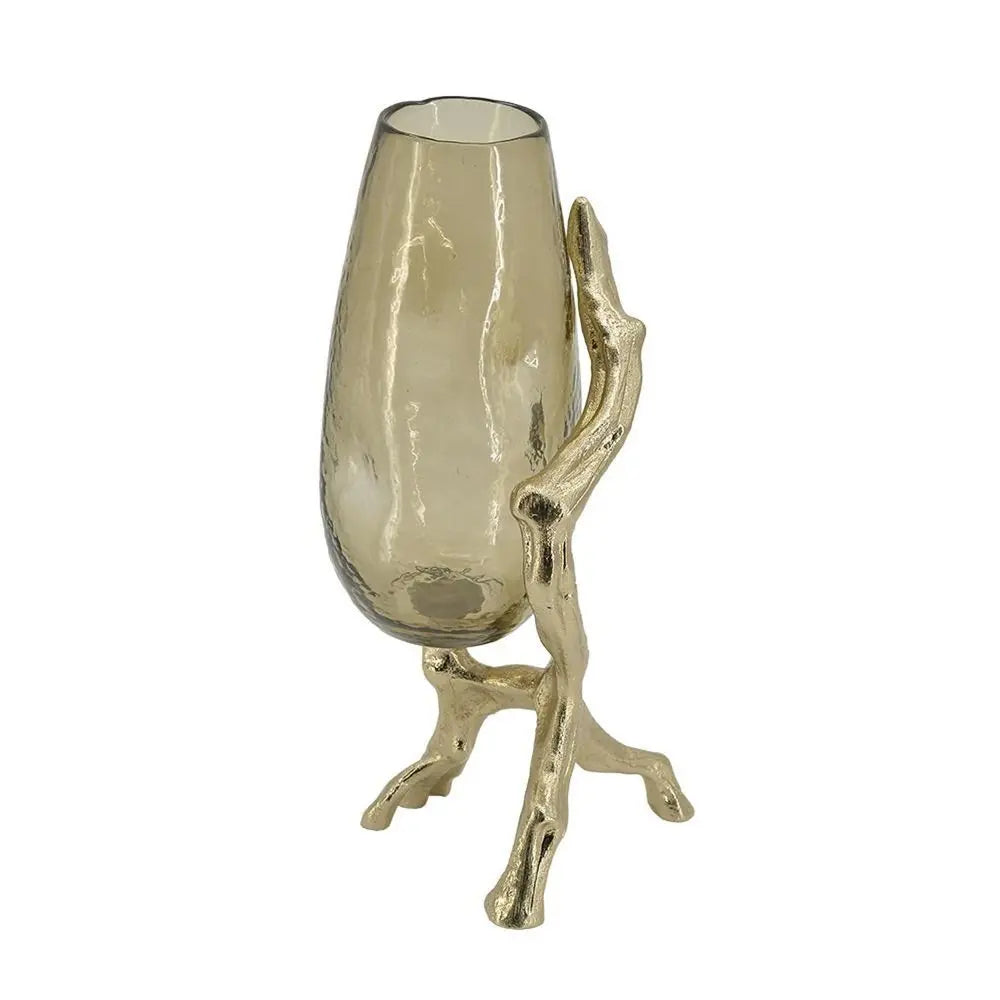 18" Champagne Glass And Metal Table Vase - NOBLE HOME INTERIORS