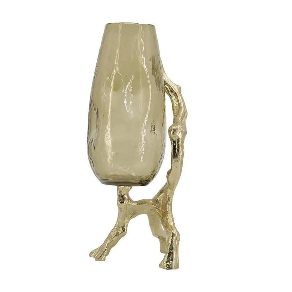 18" Champagne Glass And Metal Table Vase - NOBLE HOME INTERIORS