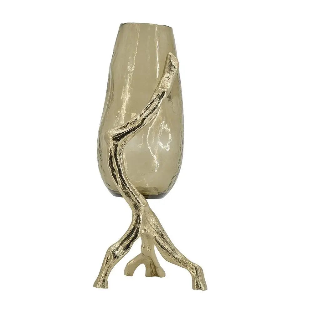 18" Champagne Glass And Metal Table Vase - NOBLE HOME INTERIORS