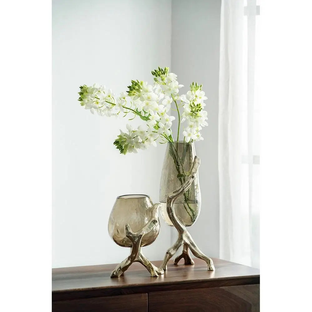 18" Champagne Glass And Metal Table Vase - NOBLE HOME INTERIORS