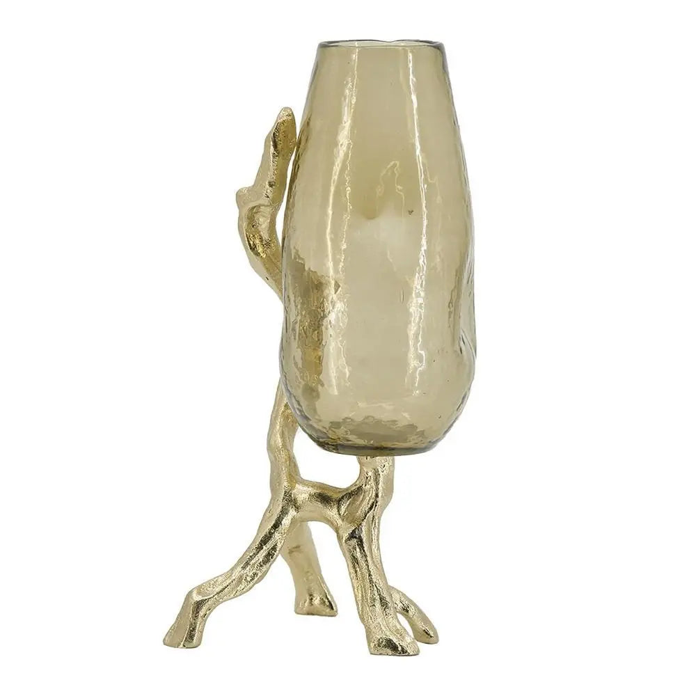 18" Champagne Glass And Metal Table Vase - NOBLE HOME INTERIORS