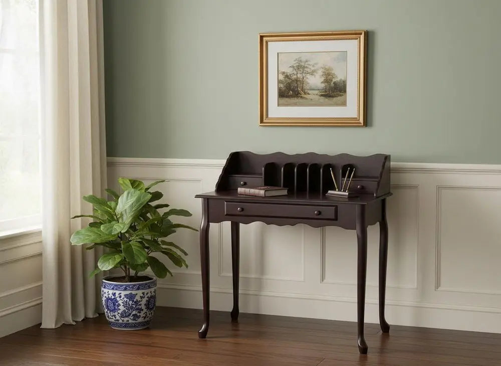 18" Dark Brown Solid Wood Computer Desk With Three Drawers - NOBLE HOME INTERIORS