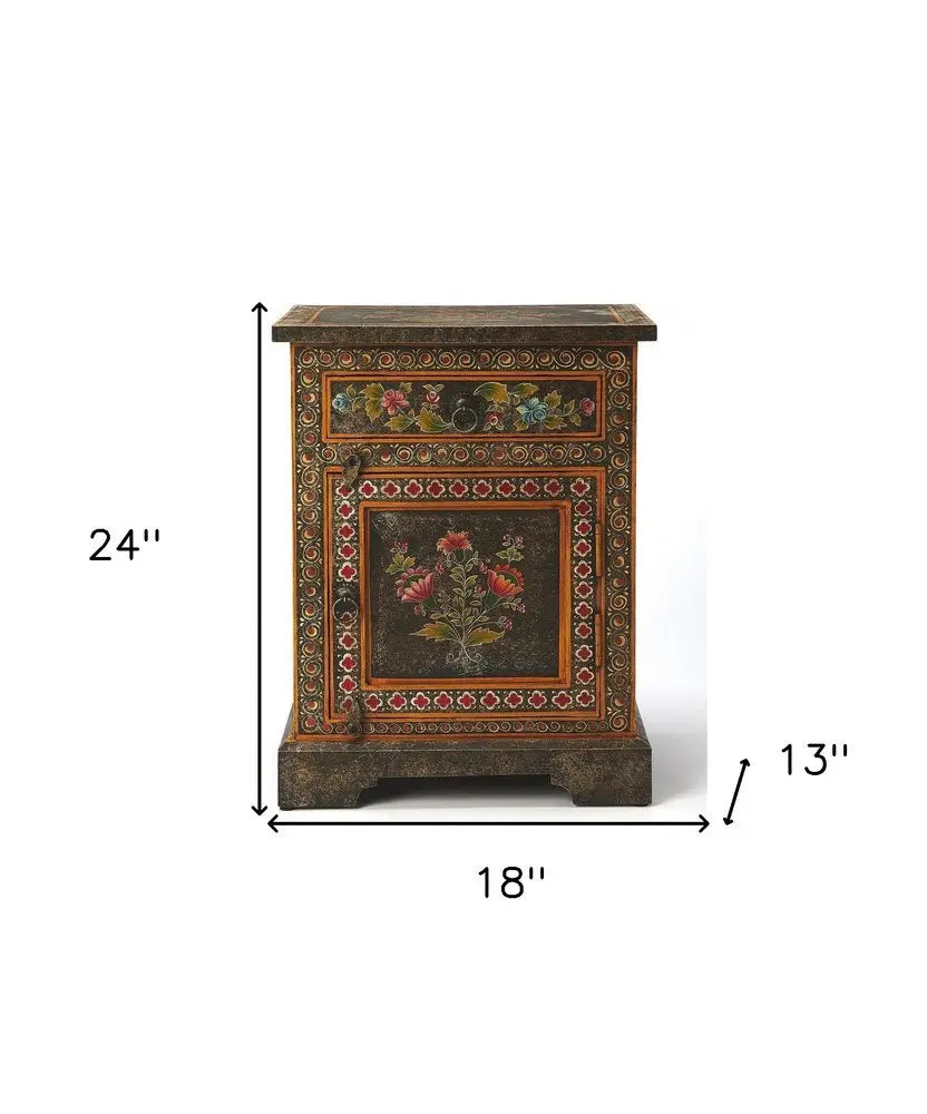 18" Dark Brown Solid Wood Frame Accent Cabinet With Two Drawers - NOVA HOME FURNITURE